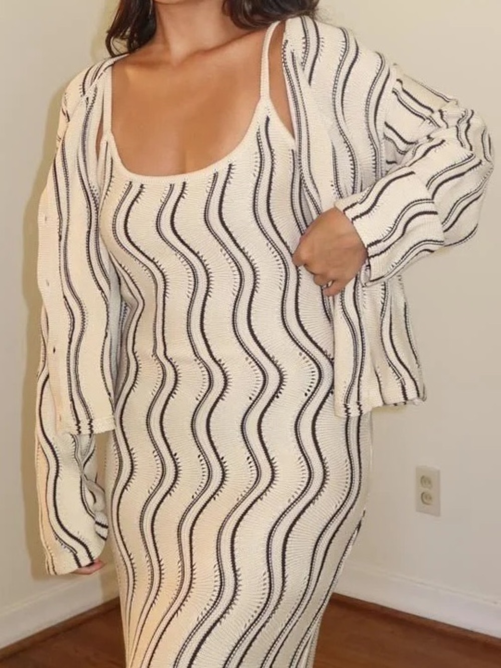 Et Clet Cream Striped Knit Sweater